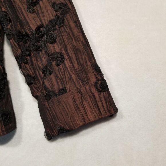 Anthracite Size 6 Blazer Jacket Brown Crepe 3D Black Floral Applique Blazer - Picture 3 of 8